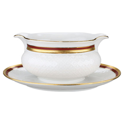 einteilige Sauciere mit Teller Seltmann Weiden Annabell Rotrand Goldbordüre 31730