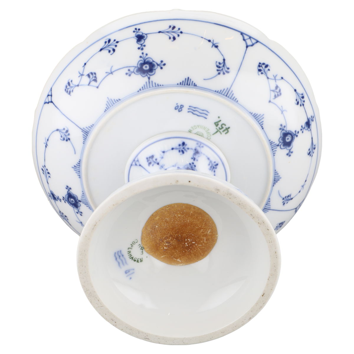 Gebäckschale auf Fuss Modell 457 Royal Copenhagen Musselmalet gerippt I.Wahl