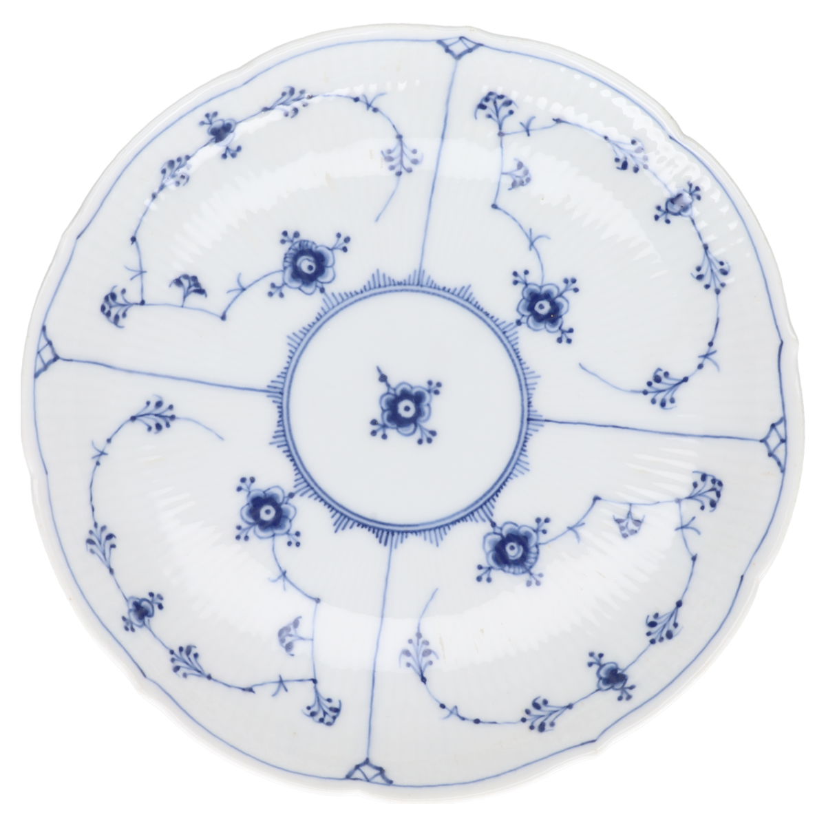 Gebäckschale auf Fuss Modell 457 Royal Copenhagen Musselmalet gerippt I.Wahl