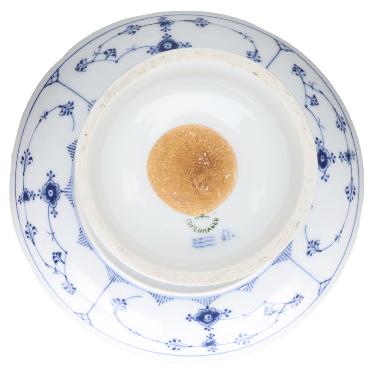 Gebäckschale auf Fuss Modell 457 Royal Copenhagen Musselmalet gerippt I.Wahl