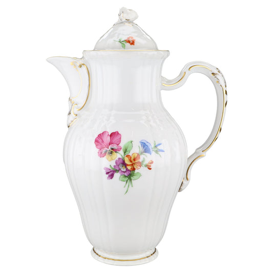 Kaffeekanne klein KPM Berlin Rocaille I.Wahl Bunte Blume mit Goldrand Dekor 36