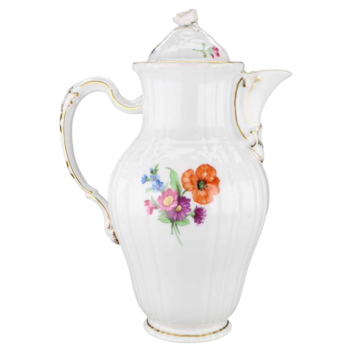 Kaffeekanne klein KPM Berlin Rocaille I.Wahl Bunte Blume mit Goldrand Dekor 36