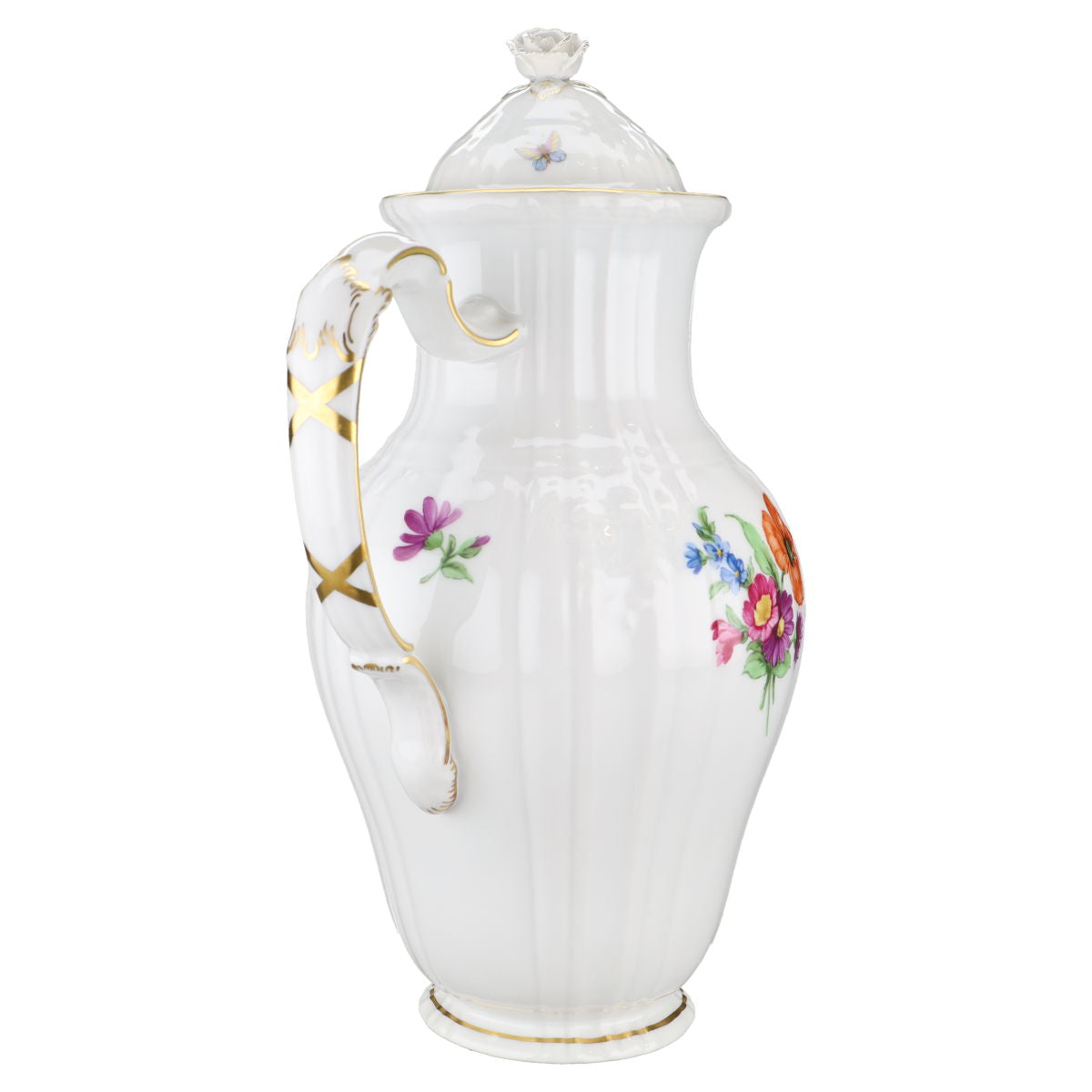 Kaffeekanne klein KPM Berlin Rocaille I.Wahl Bunte Blume mit Goldrand Dekor 36