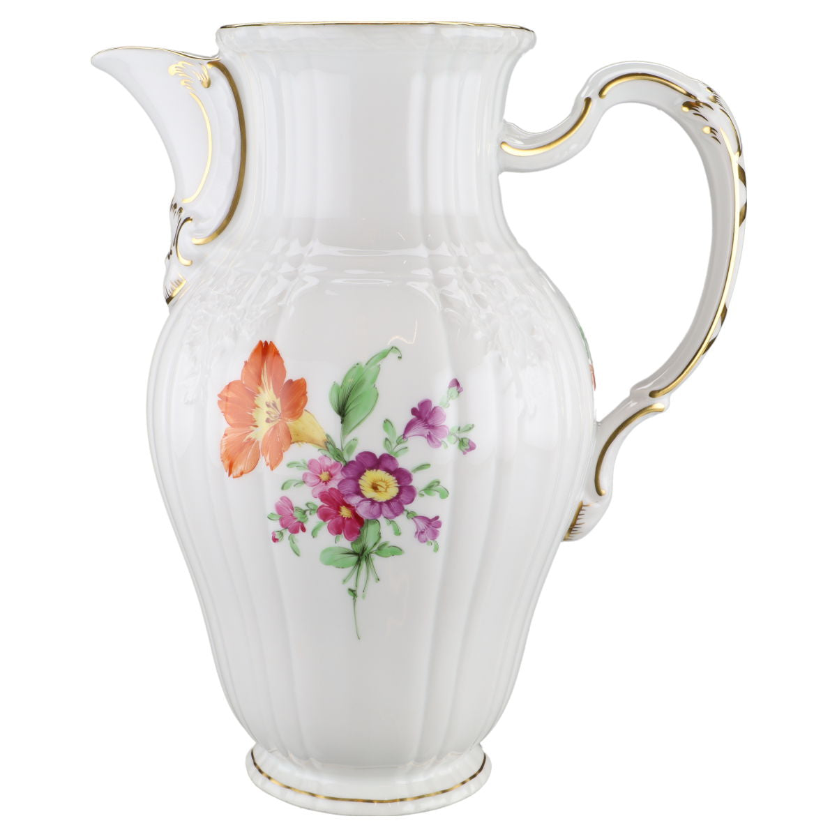 Kaffeekanne ohne Deckel 1,1 L KPM Berlin Rocaille I.Wahl Bunte Blume mit Goldrand Dekor 36