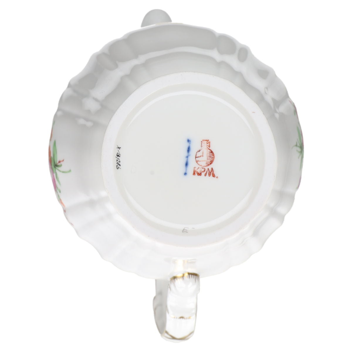 Kaffeekanne ohne Deckel 1,1 L KPM Berlin Rocaille I.Wahl Bunte Blume mit Goldrand Dekor 36