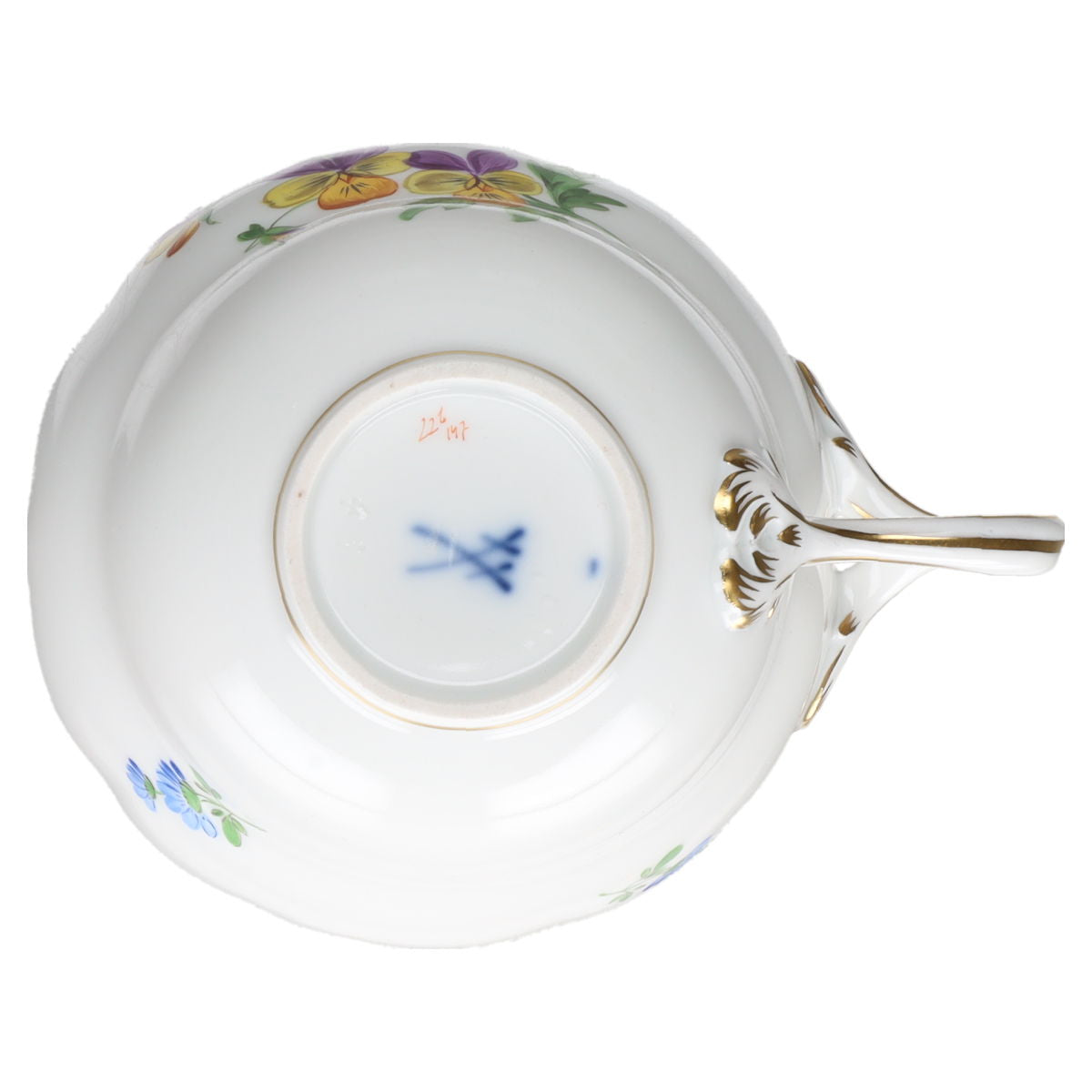 Kaffeetasse Blüte Lila Gelb Orange Typ I Meissen Neuer Ausschnitt II.Wahl Bunte Blume