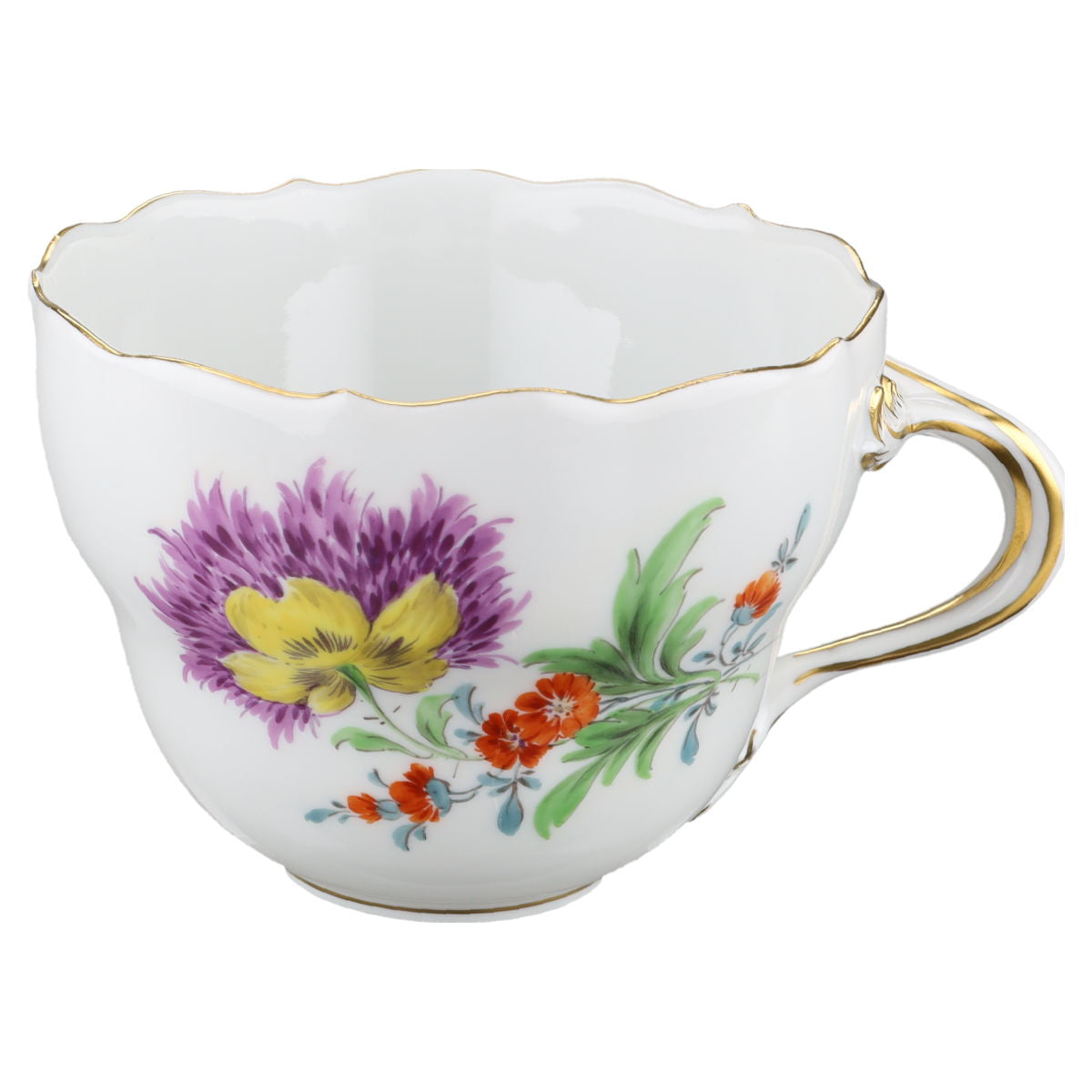 Kaffeetasse Blüte Lila Gelb Typ I Meissen Neuer Ausschnitt I.Wahl Bunte Blume