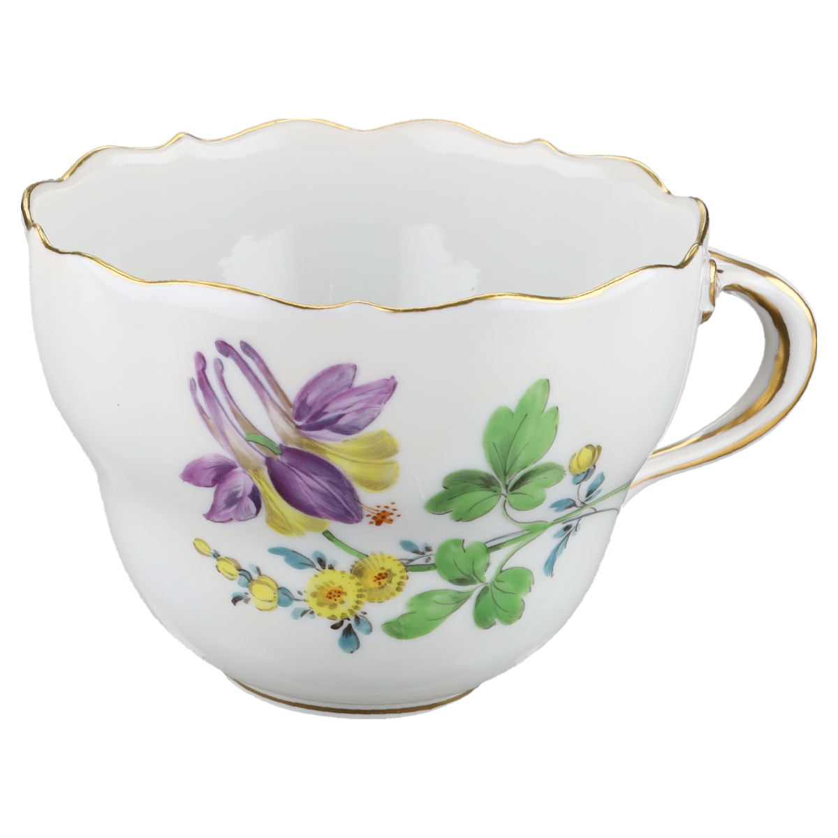 Kaffeetasse Blüte Lila Gelb Typ II Meissen Neuer Ausschnitt I.Wahl Bunte Blume