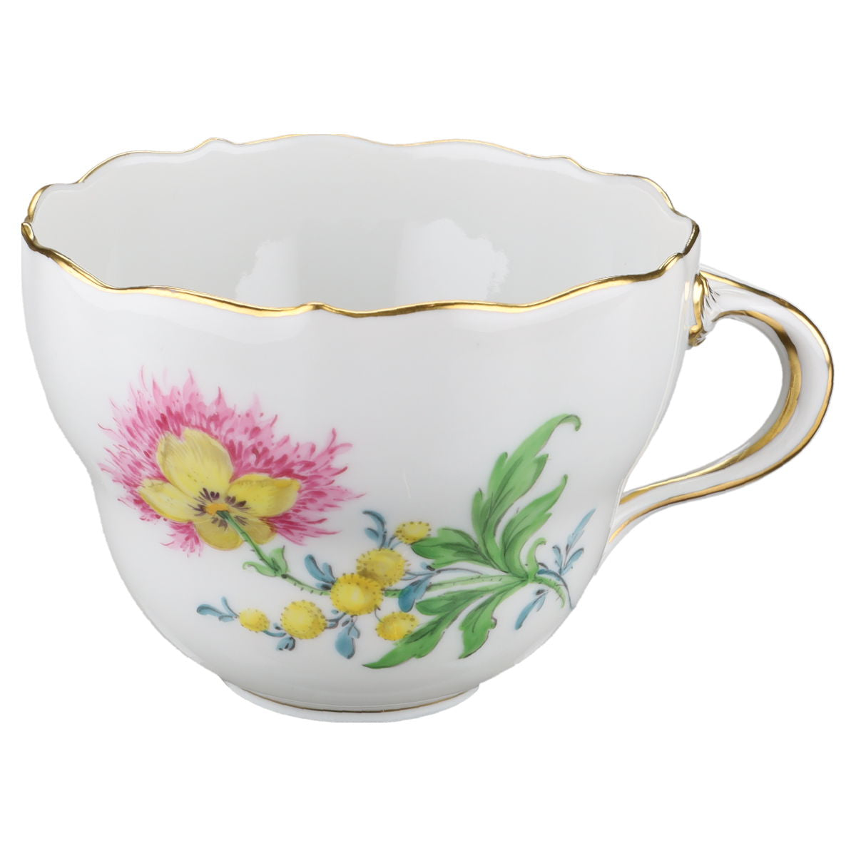 Kaffeetasse Blüte Rosa Gelb Typ I Meissen Neuer Ausschnitt I.Wahl Bunte Blume