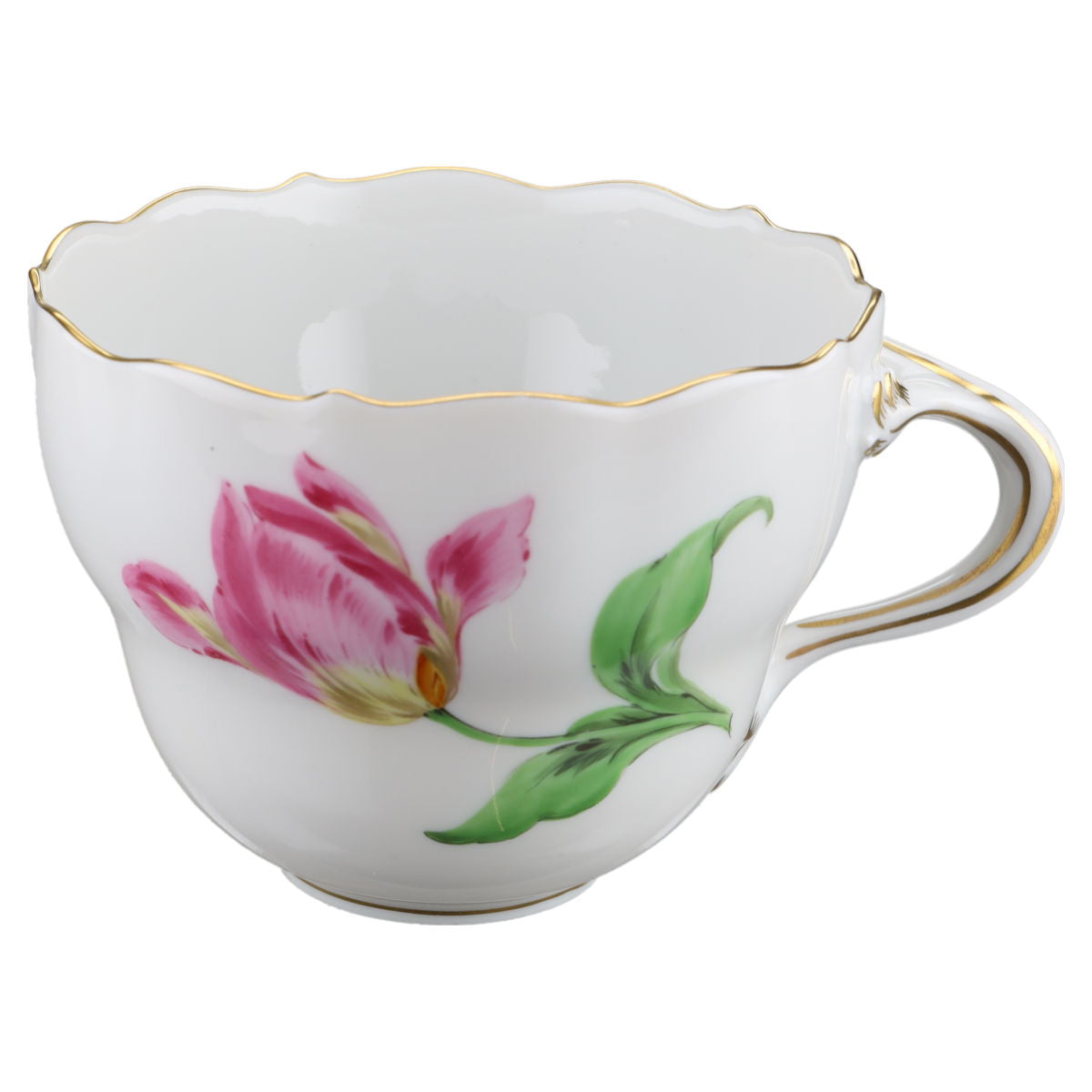 Kaffeetasse Blüte Rosa Gelb Typ II Meissen Neuer Ausschnitt II.Wahl Bunte Blume