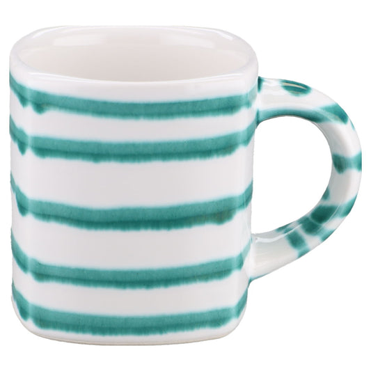 Kaffeetasse eckig Gmundner Keramik Grüngeflammt
