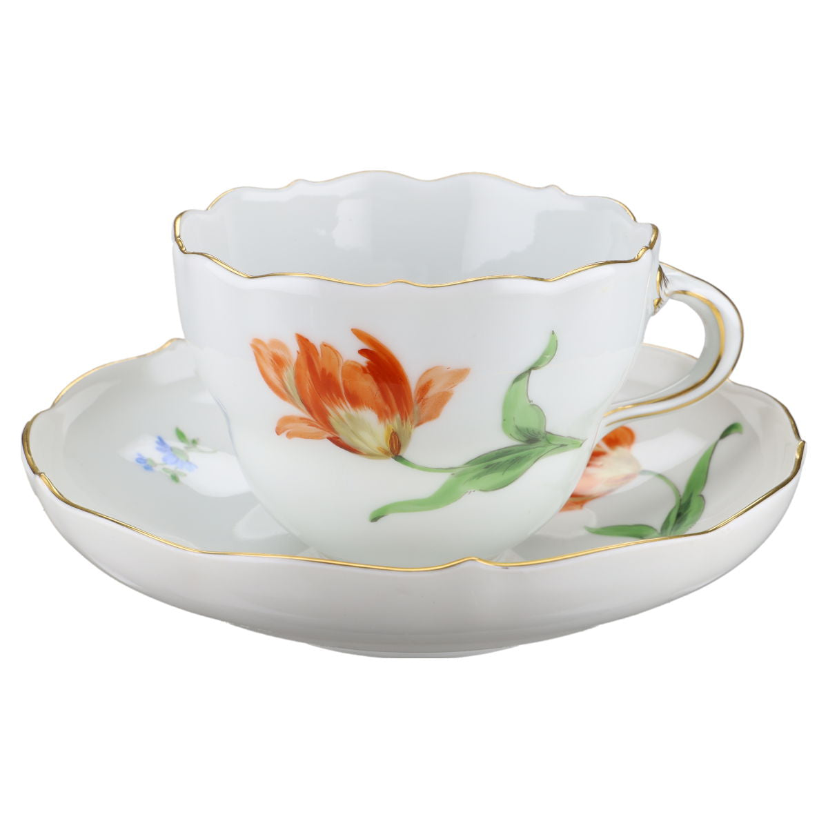Kaffeetasse mit Untere Tulpe Orange Meissen Neuer Ausschnitt II.Wahl Bunte Blume