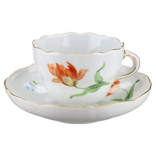 Kaffeetasse mit Untere Tulpe Orange Meissen Neuer Ausschnitt II.Wahl Bunte Blume