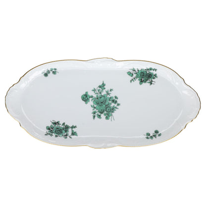 Königskuchenplatte Rosenthal Sanssouci weiß Grüne Blume mit Goldrand