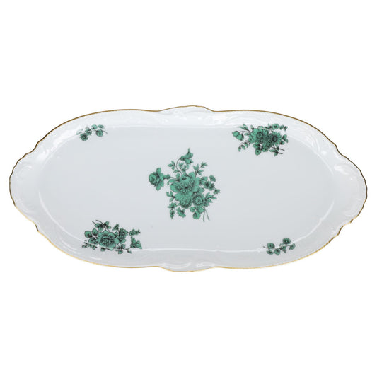 Königskuchenplatte Rosenthal Sanssouci weiß Grüne Blume mit Goldrand