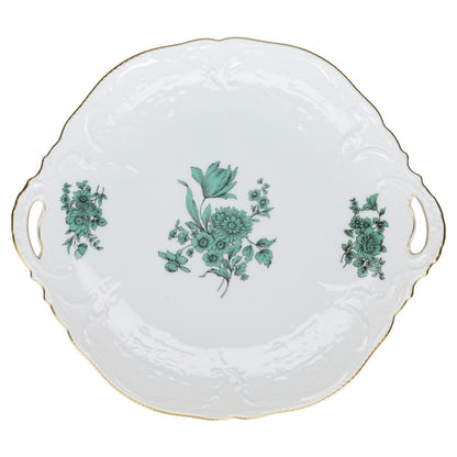 Kuchenplatte mit Griffen Rosenthal Sanssouci weiß Grüne Blume mit Goldrand