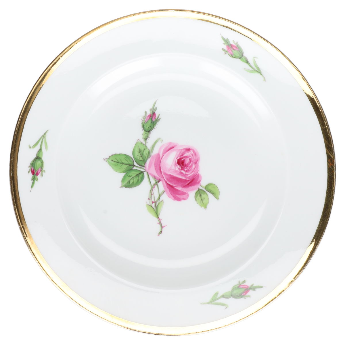 Kuchenteller klein Knaufzeit Meissen Schwanenhals I.Wahl Rote Rose mit Goldrand