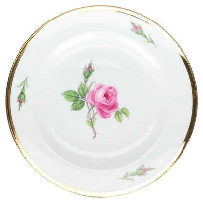 Kuchenteller klein Knaufzeit Meissen Schwanenhals I.Wahl Rote Rose mit Goldrand