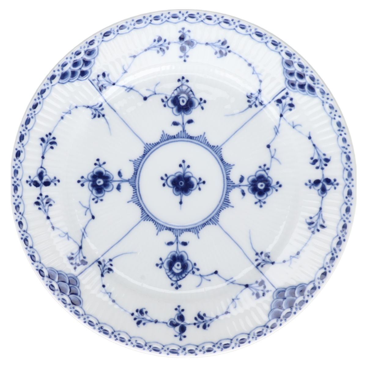 Kuchenteller Modell 652 Royal Copenhagen Musselmalet Halbspitze I. Wahl