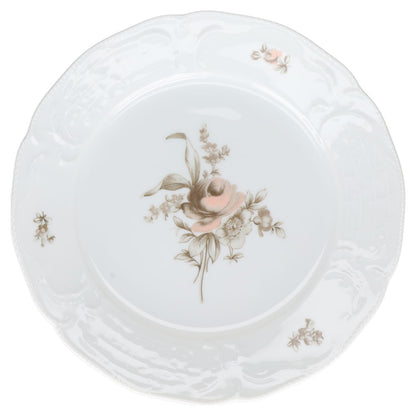 Kuchenteller Rosenthal Sanssouci weiß Braune Rose