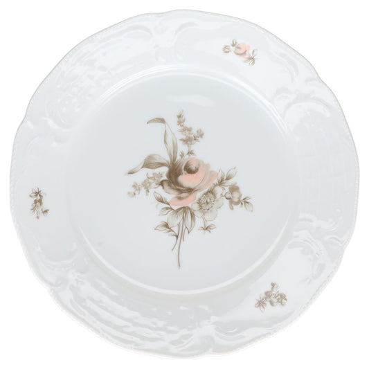 Kuchenteller Rosenthal Sanssouci weiß Braune Rose