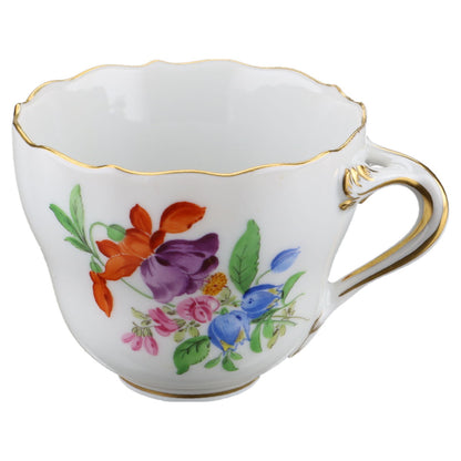 Mokka / Espressotasse mit Untere ohne Spiegel - Blüte Orange Lila Meissen Neuer Ausschnitt I.Wahl Blumenbouquet