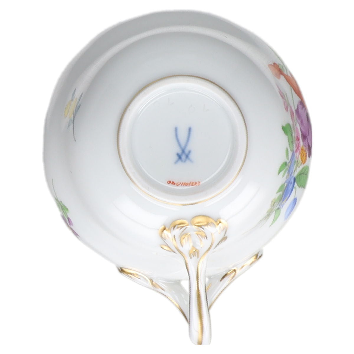 Mokka / Espressotasse mit Untere ohne Spiegel - Blüte Orange Lila Meissen Neuer Ausschnitt I.Wahl Blumenbouquet