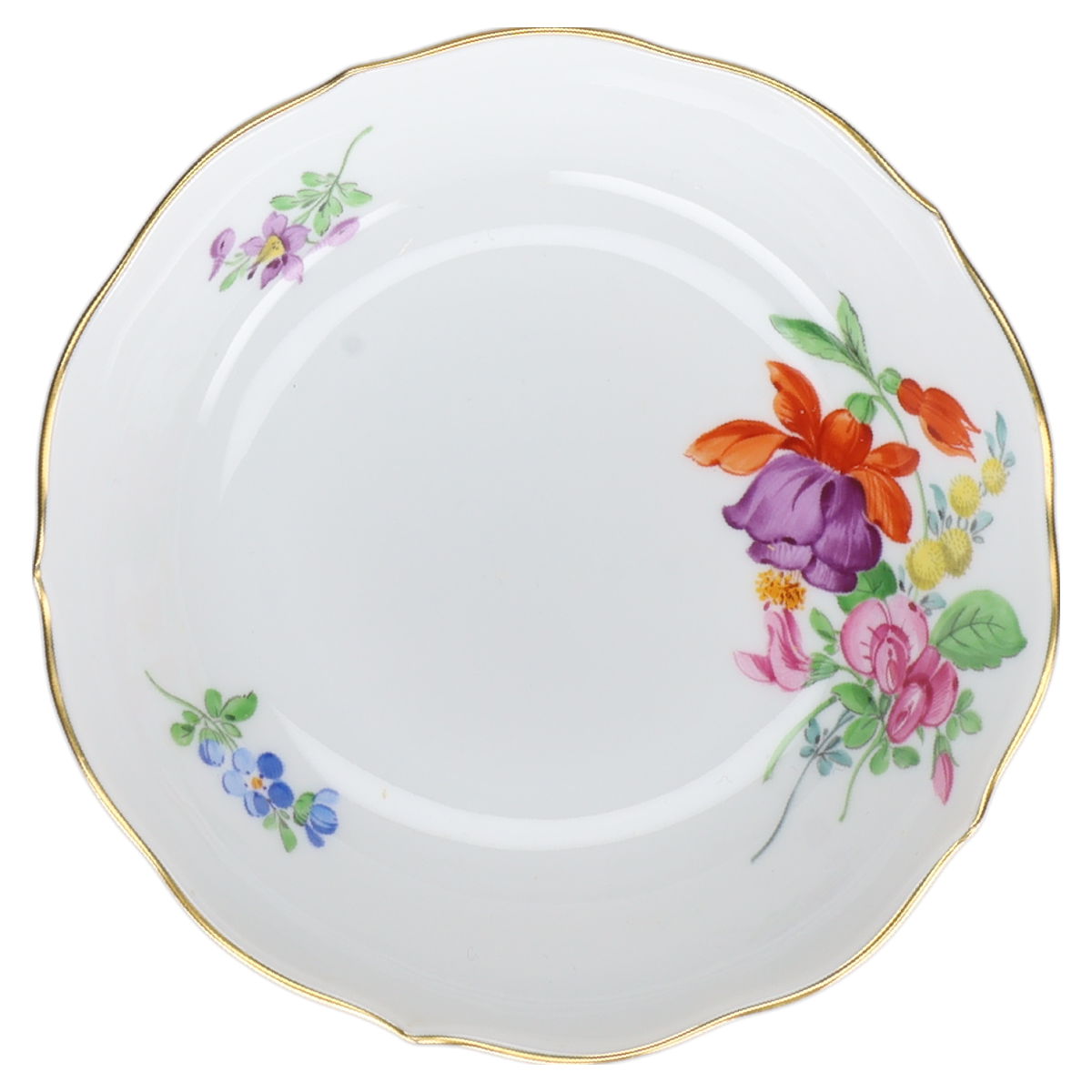Mokka / Espressotasse mit Untere ohne Spiegel - Blüte Orange Lila Meissen Neuer Ausschnitt I.Wahl Blumenbouquet
