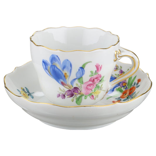 Mokka /Espressotasse mit Untere ohne Spiegel - Krokus Meissen Neuer Ausschnitt I.Wahl Blumenbouquet