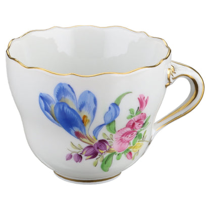 Mokka /Espressotasse mit Untere ohne Spiegel - Krokus Meissen Neuer Ausschnitt I.Wahl Blumenbouquet