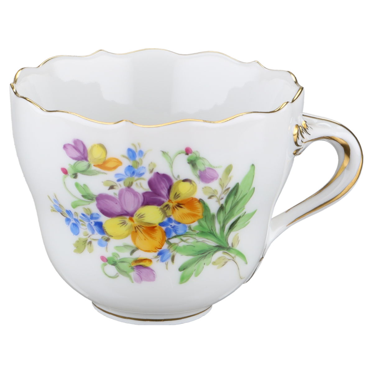 Mokkatasse Espressotasse Blüte Lila Gelb Orange Typ I Meissen Neuer Ausschnitt I.Wahl Bunte Blume