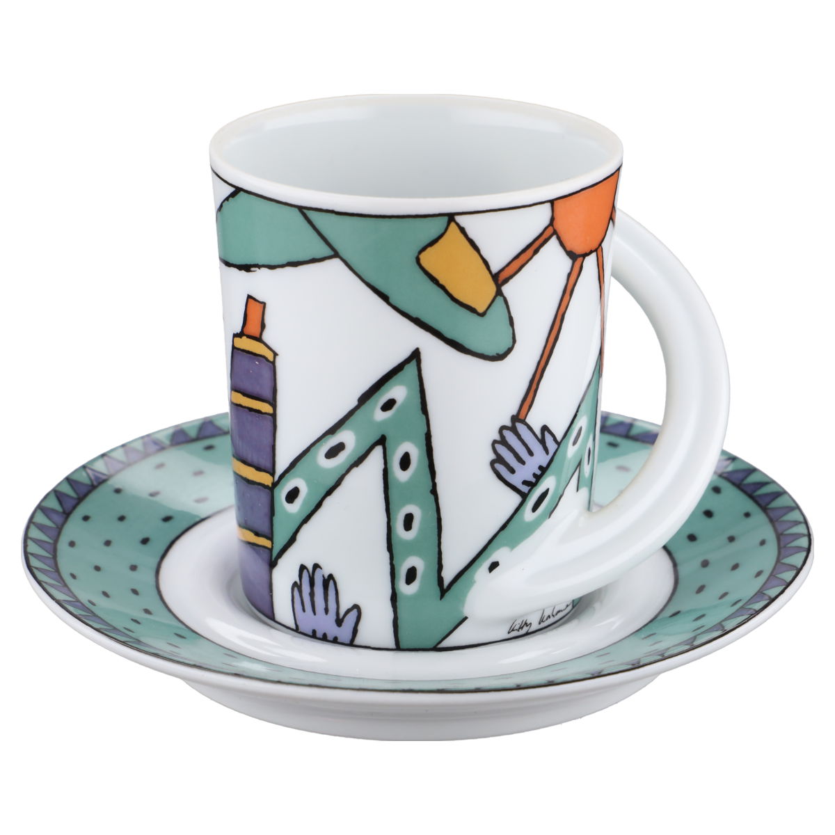 Mokkatasse Espressotasse mit Untertasse - Dekor L.A - Kitty Kahane Rosenthal Cupola Künstlertassen