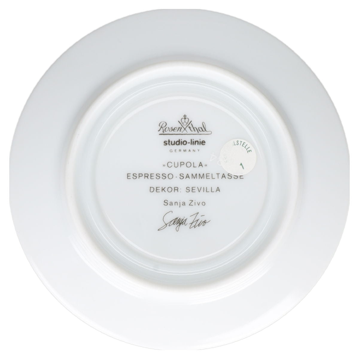 Mokkatasse Espressotasse mit Untertasse - Dekor Sevillia - Sanja Zivo Rosenthal Cupola Künstlertassen