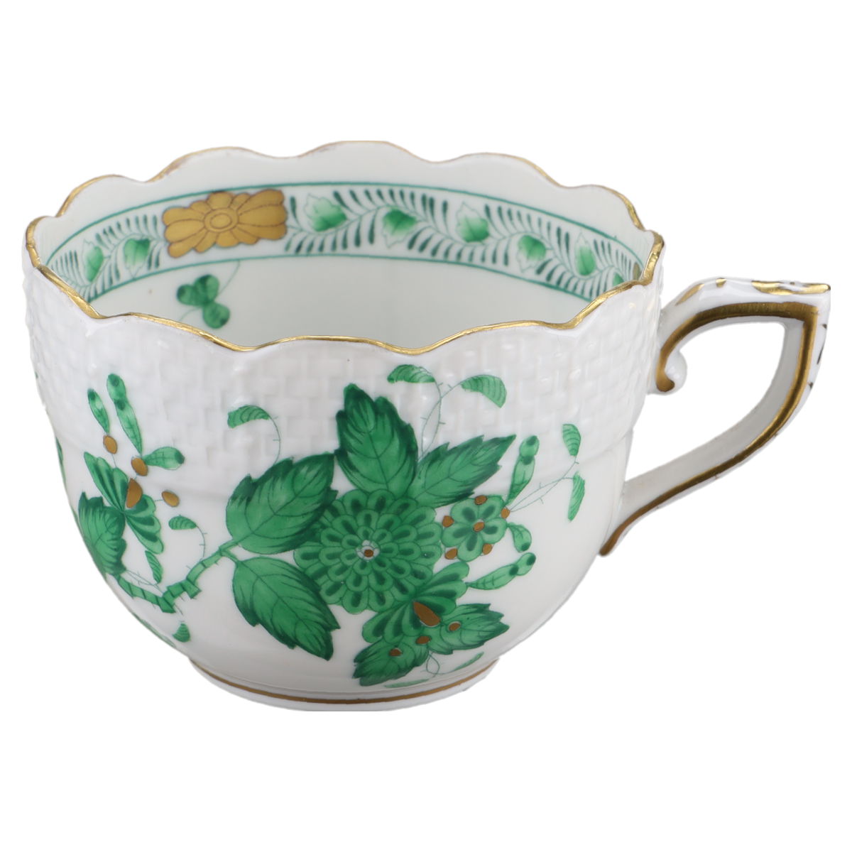 Mokkatasse Espressotasse Modell 711 Herend Ungarn Form Osier Fleurs des Indes Vertes Basket Grün