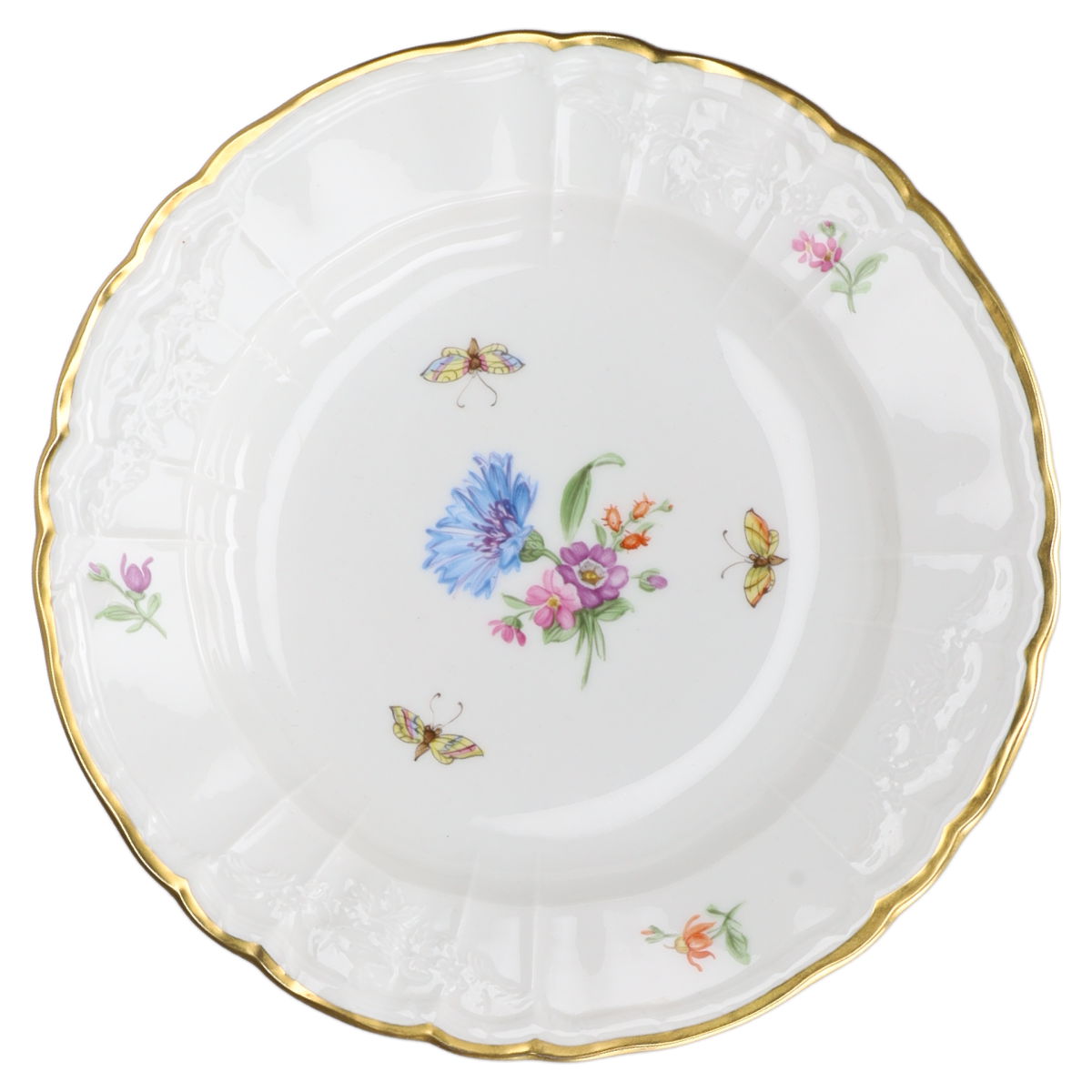 Salatschale  KPM Berlin Rocaille I.Wahl Bunte Blume mit Goldrand Dekor 36