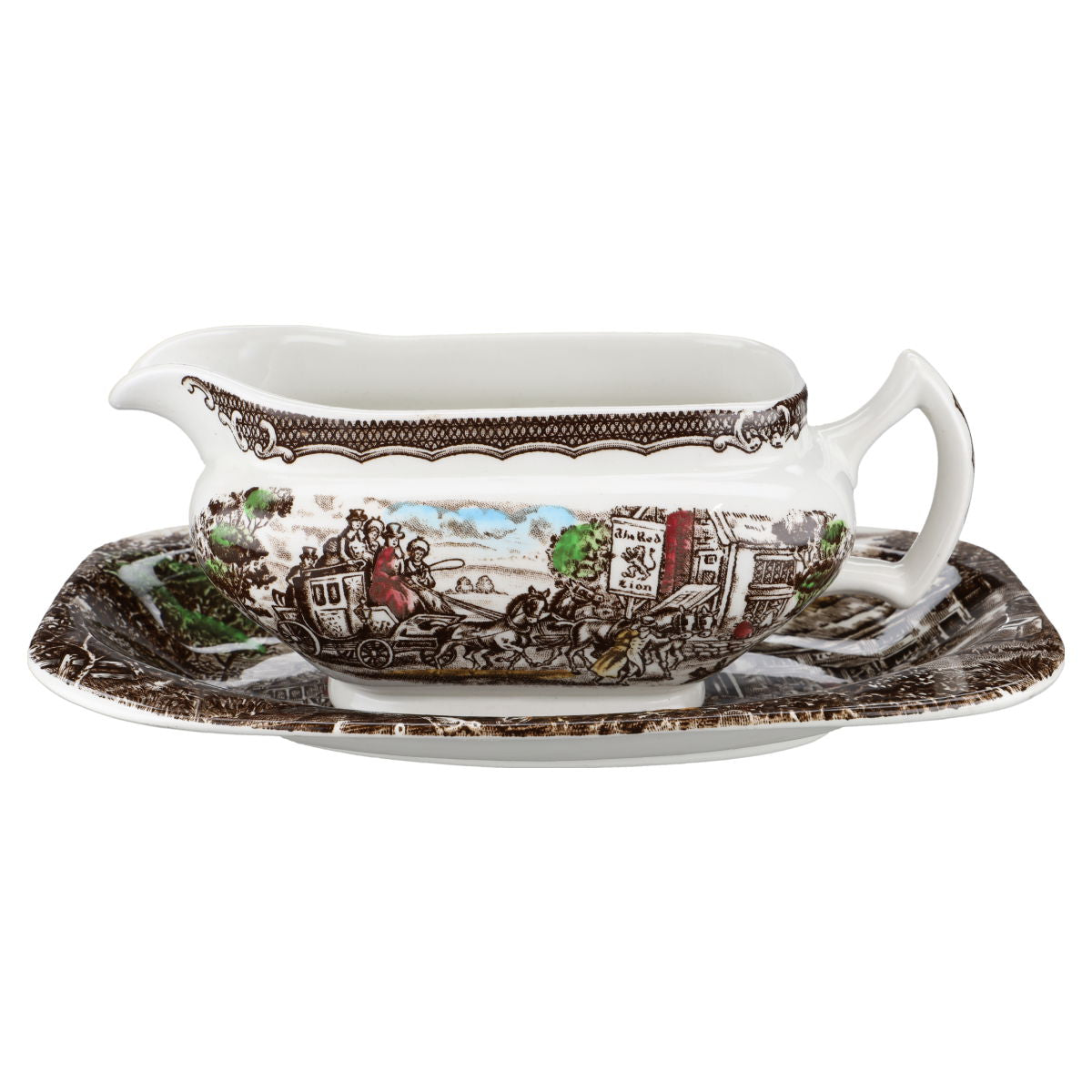 Sauciere mit Teller 2-tlg Wood & Sons England The Post House Braun Brown