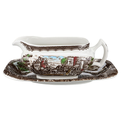 Sauciere mit Teller 2-tlg Wood & Sons England The Post House Braun Brown