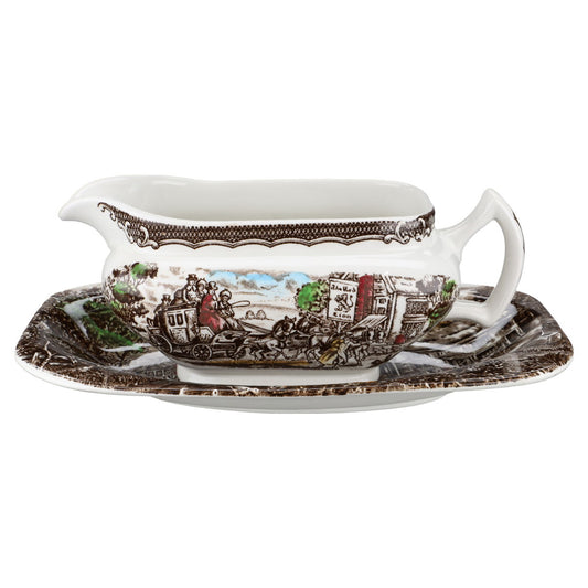 Sauciere mit Teller 2-tlg Wood & Sons England The Post House Braun Brown
