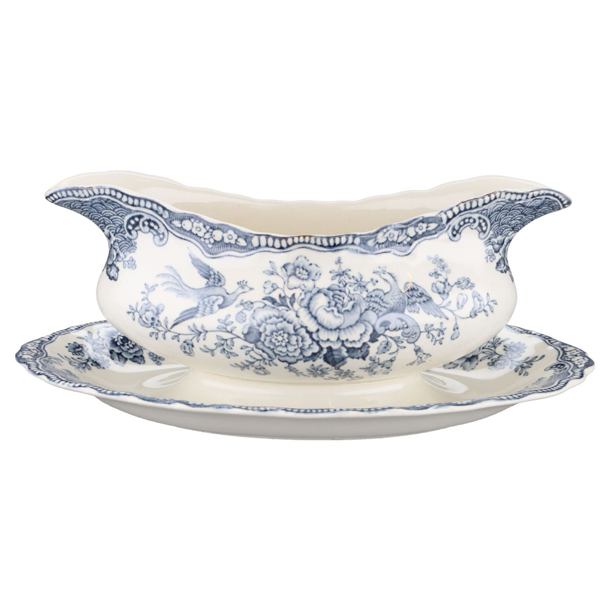 Sauciere mit Teller einteilig Crown Ducal Bristol blau