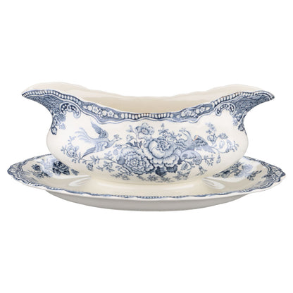 Sauciere mit Teller einteilig Crown Ducal Bristol blau