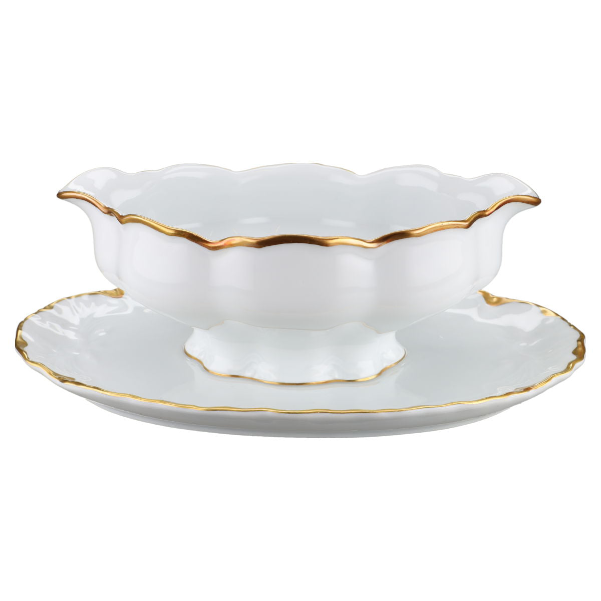 Sauciere mit Teller einteilig Hutschenreuther Racine Blenheim /Goldrand