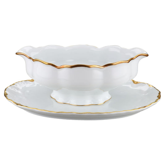 Sauciere mit Teller einteilig Hutschenreuther Racine Blenheim /Goldrand