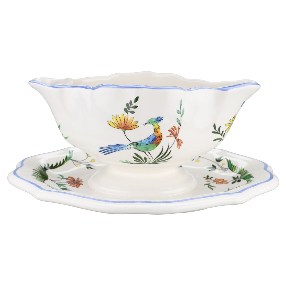 Sauciere mit Teller einteilig mit Fettabscheider Gien Oiseaux de Paradis