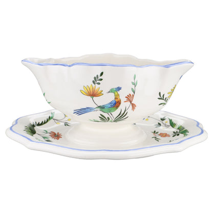 Sauciere mit Teller einteilig mit Fettabscheider Gien Oiseaux de Paradis