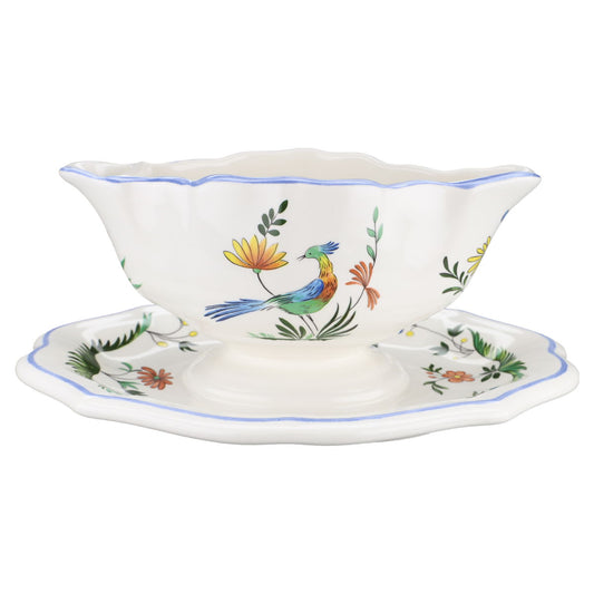 Sauciere mit Teller einteilig mit Fettabscheider Gien Oiseaux de Paradis