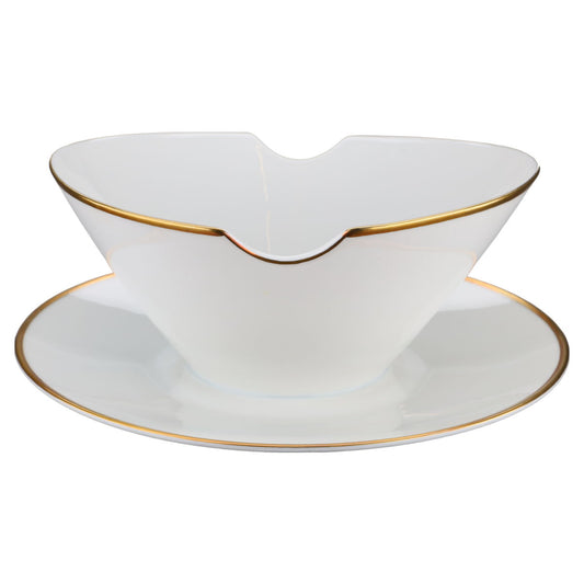 Sauciere mit Teller einteilig Rosenthal Form 2000 polierter Goldrand 2 mm Dekor 3679