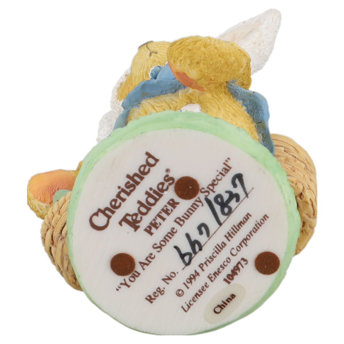 Teddy 104973 Peter Boy Bear With Bunny Ears Figurine Enesco Cherished Teddies mit OVP