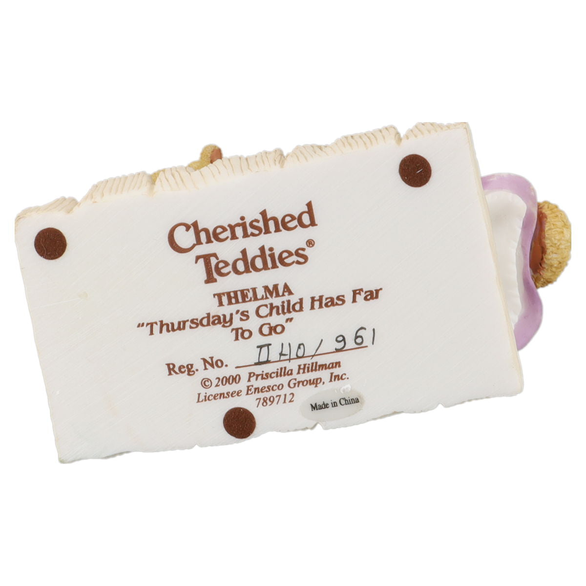 Teddy 789712 Thelma "Thursday's Child Has Far To Go" Enesco Cherished Teddies mit OVP