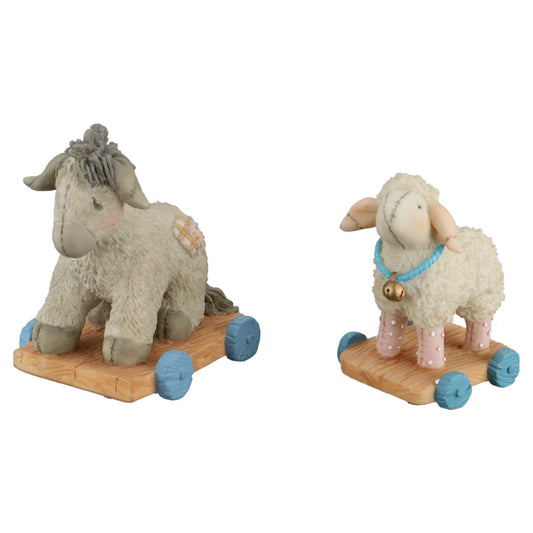 Teddy 912867 Sheep/Donkey Pull-Toy Nativity Figurines Enesco Cherished Teddies mit OVP