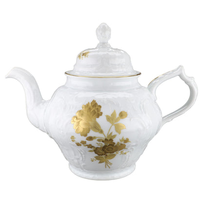 Teekanne groß Rosenthal Sanssouci weiß Goldrose mit Goldrand
